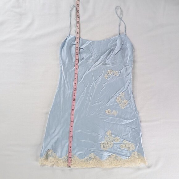 Y2k Soft Blue Cream Silk Lace Trim Chemise Slip Dress and Matching Robe - Picture 2 of 14